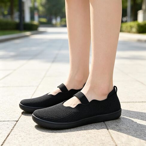 Mary Jane Ballet Flat Shoes for Women, Wide Round Toe Box Elastic Strap Slip On, Breathable Knit Comfortable Non Slip Daily Work Casual Wear in Kuwait