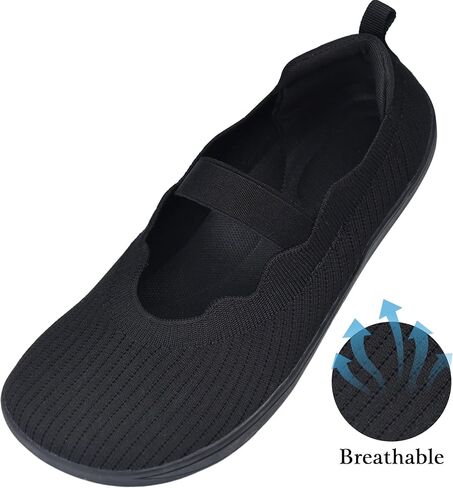 Mary Jane Ballet Flat Shoes for Women, Wide Round Toe Box Elastic Strap Slip On, Breathable Knit Comfortable Non Slip Daily Work Casual Wear in Kuwait