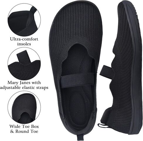 Mary Jane Ballet Flat Shoes for Women, Wide Round Toe Box Elastic Strap Slip On, Breathable Knit Comfortable Non Slip Daily Work Casual Wear in Kuwait