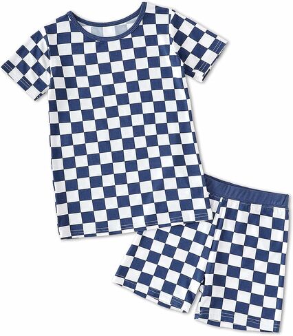 OPAWO Bamboo Pajamas Toddler Boys Summer Pajama Sets Kids Pjs 12M-8Y | Checkered shirt & shorts two piece pajama set, Snug fit, Buttery soft, Gentle on skin, Breathable Lightweight Boys Sleepwear in Kuwait