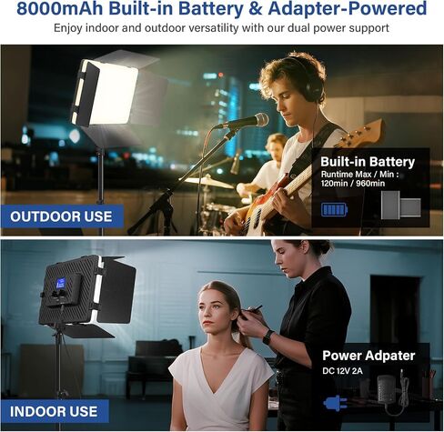 2 Pack LED Video Photography Light Kit with Stand-Built-in 8000mAh in Kuwait