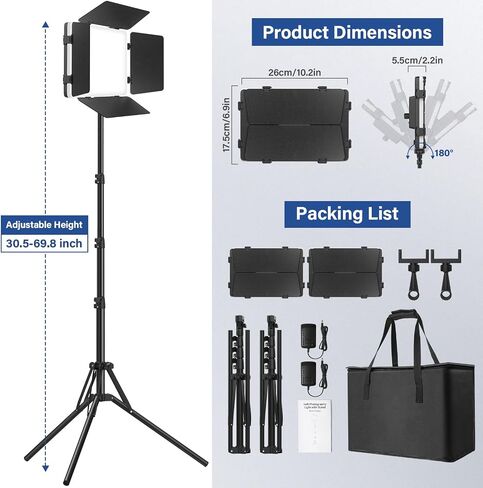 2 Pack LED Video Photography Light Kit with Stand-Built-in 8000mAh in Kuwait