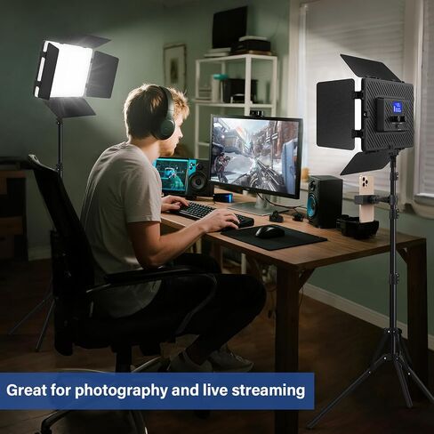 2 Pack LED Video Photography Light Kit with Stand-Built-in 8000mAh in Kuwait