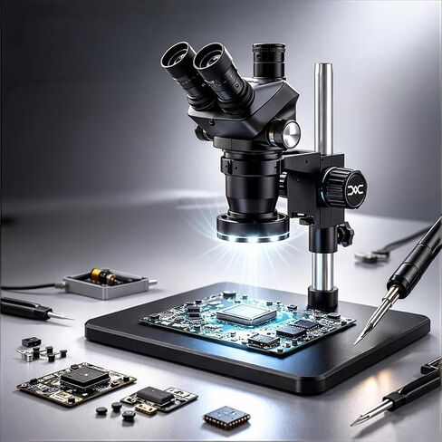 Professional Stereo Microscope, Trinocular Microscope for Soldering, 6.5X-55X Magnification and PL10X/24 Wide Field Eyepieces, for Electronics Repair (Blue) in Kuwait
