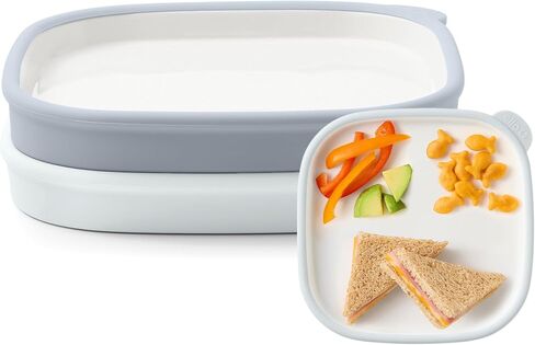 Ello Clean Start Ceramic Toddler Plates with Sleeves, 2 Pack, Quiet Tide/Tech Blue in Kuwait