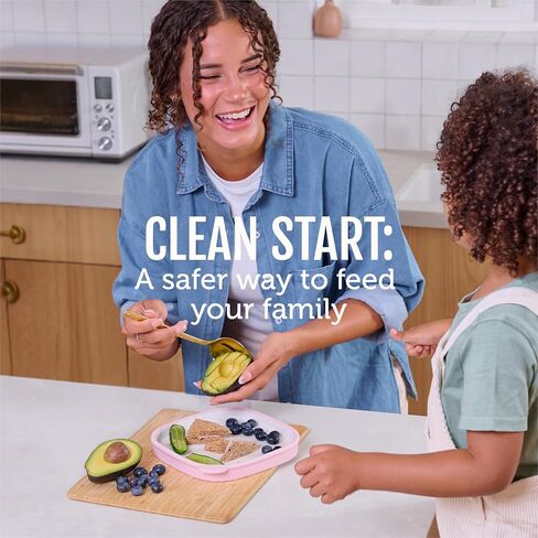 Ello Clean Start Ceramic Toddler Plates with Sleeves, 2 Pack, Quiet Tide/Tech Blue in Kuwait