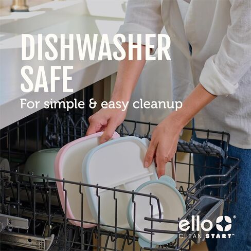 Ello Clean Start Ceramic Toddler Plates with Sleeves, 2 Pack, Quiet Tide/Tech Blue in Kuwait