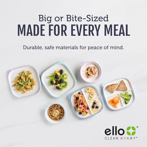 Ello Clean Start Ceramic Toddler Plates with Sleeves, 2 Pack, Quiet Tide/Tech Blue in Kuwait