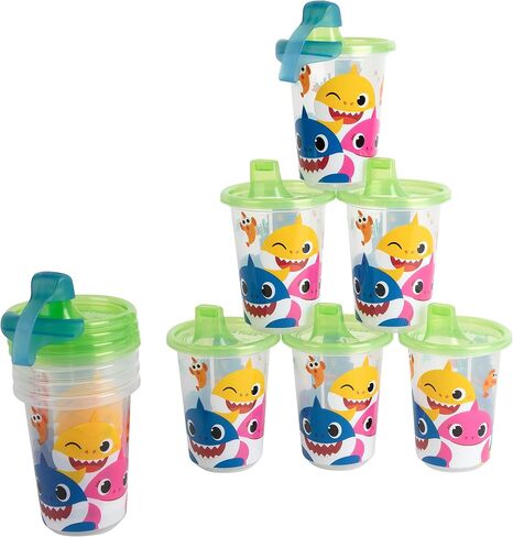 The First Years Take & Toss Pinkfong Baby Shark Sippy Cups - Reusable Toddlers Cups with Lids - Kids Party Pack with 2 Travel Caps - 10 Oz - 10 Count in Kuwait