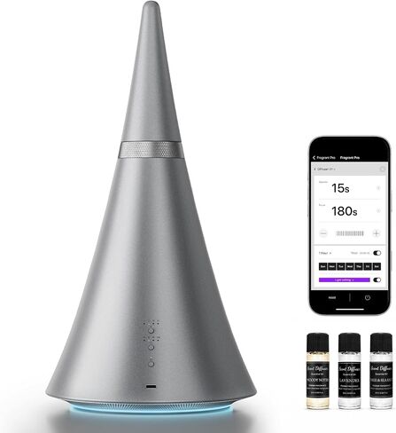 Waterless Essential Oil Diffuser，Bluetooth App Control for Large Rooms | Metal and Smart Aroma Diffuser，2000 Sq.Ft Coverage，Wireless Rechargeable，Timer, Mood Lights Diffuser for Office, Hotel in Saudi Arabia