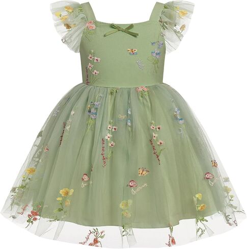Toddler Baby Girls Tulle Dress Floral Embroidery Ruffle Tulle Tutu Dress Birthday Party Dress in Kuwait