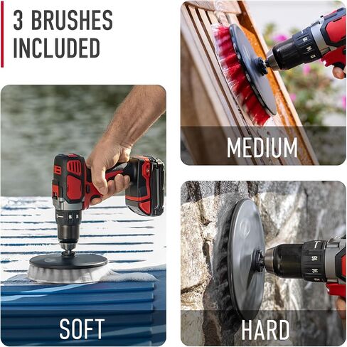 Hoover Multi-Purpose Cleaning Brush Kit, 3-Piece, Drill Attachment | 6" Soft, Medium and Hard Bristle Brushes Included, Whole Home Cleaning, Scrubber Brush Drill Attachment for Cleaning in Kuwait