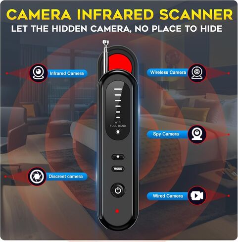 SEVENPARK Hidden Camera Detector - 2026 Portable Camera Finder, GPS Tracker Detector, RF Wireless Signal Scanner for Office, Hotels, Cars, 5 Levels Sensitivity (Black) in Kuwait