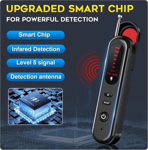 SEVENPARK Hidden Camera Detector - 2026 Portable Camera Finder, GPS Tracker Detector, RF Wireless Signal Scanner for Office, Hotels, Cars, 5 Levels Sensitivity (Black) in Kuwait