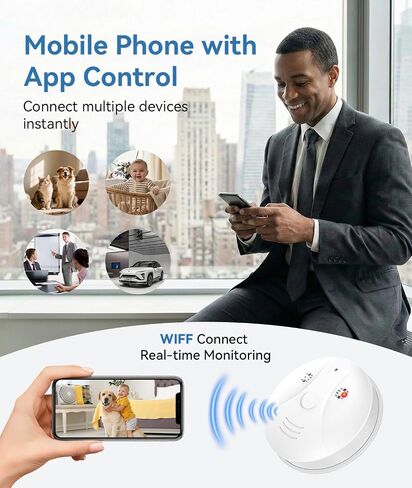 1080P HD Wireless WiFi Indoor Camera Smoke Detector for Home Security with App Control & Motion Detection,Outdoor Camera with Night Vision & Loop Recording for Office,Garage,Shop,Easy to Use in Kuwait