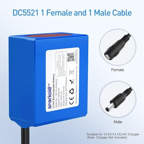 12V Battery Pack Rechargeable 5200mAh Lithium Ion Battery for LED Strip/CCTV Camera/Electronic Organ/Optical Network Unit/Router,Portable 12 Volt Battery DC5521 Interface (Blue) in Saudi Arabia