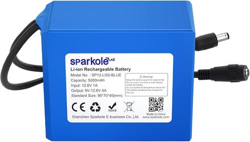 12V Battery Pack Rechargeable 5200mAh Lithium Ion Battery for LED Strip/CCTV Camera/Electronic Organ/Optical Network Unit/Router,Portable 12 Volt Battery DC5521 Interface (Blue) in Saudi Arabia