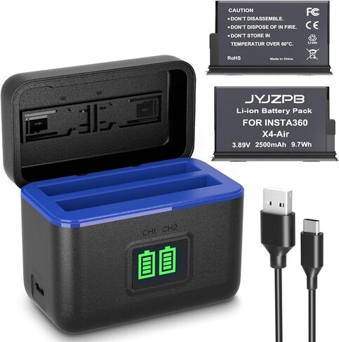 JYJZPB 360X4 Air Battery for Insta360 X4 Air Battery Pack with Dual Charger | 2-Pack 2500mAh Replacement Battery for Insta360 X4 Air and Dual Fast Charging Charger Set for Insta 360 X4 Air Camera in Kuwait