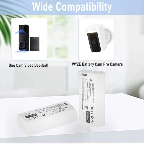 2026 Upgraded 2-Pack 7000mAh Rechargeable Batteries for Wyze Battery WBAT1 | for Wyze Duo Cam Video Doorbell/Wyze Battery Cam Pro Camera/Wyze Palm Lock WBAT1 WABT2 in Kuwait