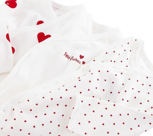Petit Bateau Babies' Long-sleeved Wrapover Red Hearts Organic Cotton Bodysuits - 3-Pack STYLE A00AZ SIZES NB-12/M in Kuwait