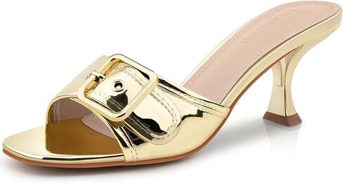 Women's Kitten Heels Sandals Square Open Toe Heeled, Low Heels Slip On Buckle Mule Sandals Womens for Summer Party Office Work in Kuwait