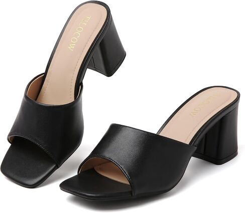 Tilocow Chunky Heeled Sandals for Women Square Toe Slip On Mules Comfortable Low Block Heels Embroidered Sandals Summer Boho Dress Shoes in Kuwait