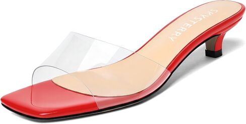 SKYSTERRY Women's Clear Strap Kitten Heeled Mules | Square Open Toe, 1.4 Inch Kitten Heel Sandals, Summer Clear Pumps for Wedding Party Prom in Kuwait