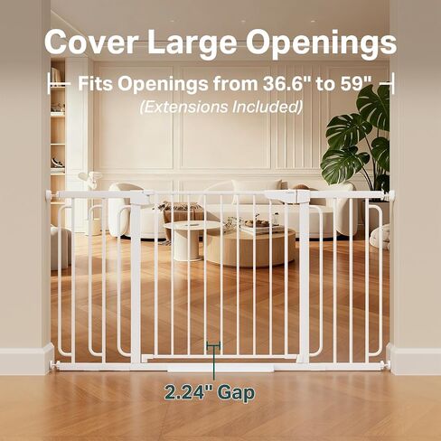 Cumbor 36.6-59" Extra Wide Baby Gate for Stairs, Auto Close Dog Gate White | Double Lock Safety for Doorways, One-Hand Open with 2-Way Swing, Child Gate for Toddler & Pets, Pressure or Hardware Mounted in Kuwait