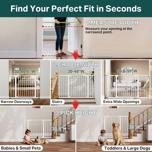 Cumbor 36.6-59" Extra Wide Baby Gate for Stairs, Auto Close Dog Gate White | Double Lock Safety for Doorways, One-Hand Open with 2-Way Swing, Child Gate for Toddler & Pets, Pressure or Hardware Mounted in Kuwait