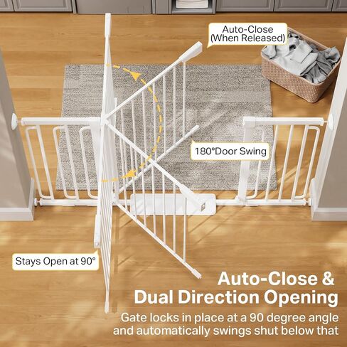 Cumbor 36.6-59" Extra Wide Baby Gate for Stairs, Auto Close Dog Gate White | Double Lock Safety for Doorways, One-Hand Open with 2-Way Swing, Child Gate for Toddler & Pets, Pressure or Hardware Mounted in Kuwait
