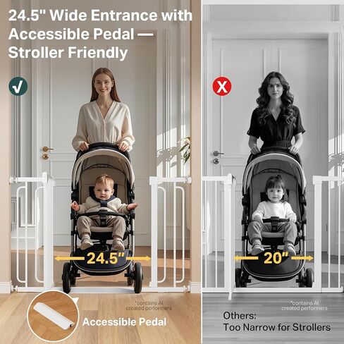 Cumbor 36.6-59" Extra Wide Baby Gate for Stairs, Auto Close Dog Gate White | Double Lock Safety for Doorways, One-Hand Open with 2-Way Swing, Child Gate for Toddler & Pets, Pressure or Hardware Mounted in Kuwait