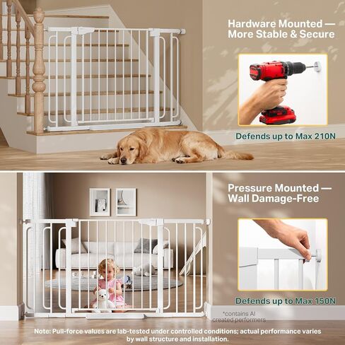 Cumbor 36.6-59" Extra Wide Baby Gate for Stairs, Auto Close Dog Gate White | Double Lock Safety for Doorways, One-Hand Open with 2-Way Swing, Child Gate for Toddler & Pets, Pressure or Hardware Mounted in Kuwait