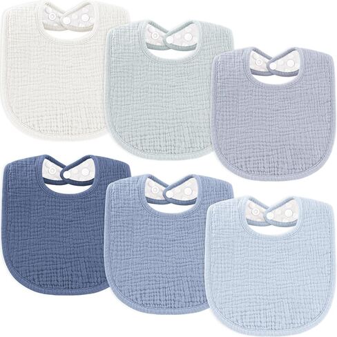 Susurration Muslin Baby Bibs 6 Pack Bandana Drool Bibs,Soft Square Adjustable Baby Drooling Bibs for Unisex Girls & Boys (Blue) in Kuwait