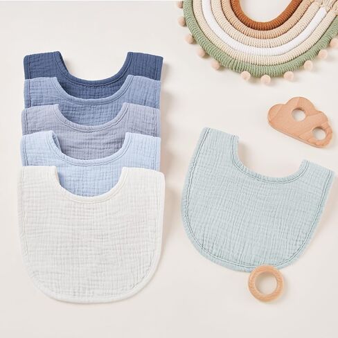 Susurration Muslin Baby Bibs 6 Pack Bandana Drool Bibs,Soft Square Adjustable Baby Drooling Bibs for Unisex Girls & Boys (Blue) in Kuwait