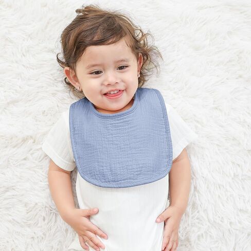 Susurration Muslin Baby Bibs 6 Pack Bandana Drool Bibs,Soft Square Adjustable Baby Drooling Bibs for Unisex Girls & Boys (Blue) in Kuwait
