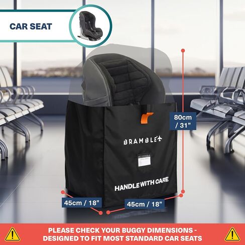 Bramble - Car Seat Travel Bag for Airplane Gate Check - Water Resistant Ballistic Nylon Car Seat Bag with Padded Neoprene Straps, Carry Pouch & ID Window - 31.5 x 18 x 18 Inches (Black) in Kuwait