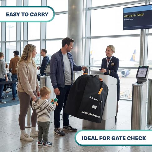 Bramble - Car Seat Travel Bag for Airplane Gate Check - Water Resistant Ballistic Nylon Car Seat Bag with Padded Neoprene Straps, Carry Pouch & ID Window - 31.5 x 18 x 18 Inches (Black) in Kuwait