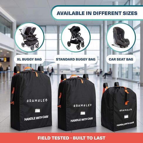 Bramble - Car Seat Travel Bag for Airplane Gate Check - Water Resistant Ballistic Nylon Car Seat Bag with Padded Neoprene Straps, Carry Pouch & ID Window - 31.5 x 18 x 18 Inches (Black) in Kuwait