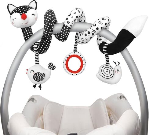 Car Seat Toys for Babies 0-6 Months, Baby Sensory Interaction Cartoon Toys with Bells_Black and White High Contrast Baby Toy Hanging or Wrapping Around The Infant Bed or Strollea03 ﻿ in Kuwait