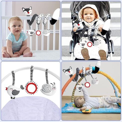 Car Seat Toys for Babies 0-6 Months, Baby Sensory Interaction Cartoon Toys with Bells_Black and White High Contrast Baby Toy Hanging or Wrapping Around The Infant Bed or Strollea03 ﻿ in Kuwait