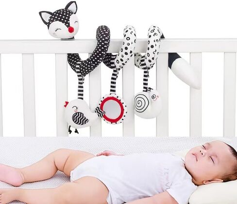 Car Seat Toys for Babies 0-6 Months, Baby Sensory Interaction Cartoon Toys with Bells_Black and White High Contrast Baby Toy Hanging or Wrapping Around The Infant Bed or Strollea03 ﻿ in Kuwait