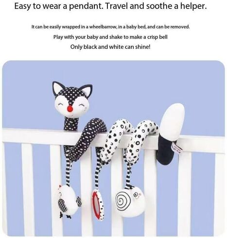 Car Seat Toys for Babies 0-6 Months, Baby Sensory Interaction Cartoon Toys with Bells_Black and White High Contrast Baby Toy Hanging or Wrapping Around The Infant Bed or Strollea03 ﻿ in Kuwait