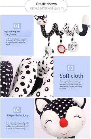 Car Seat Toys for Babies 0-6 Months, Baby Sensory Interaction Cartoon Toys with Bells_Black and White High Contrast Baby Toy Hanging or Wrapping Around The Infant Bed or Strollea03 ﻿ in Kuwait