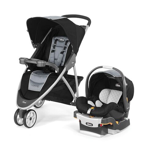 Chicco Viaro Travel System, Viaro Quick-Fold Stroller with KeyFit 30 Infant Car Seat and Base, Black/Black in Kuwait