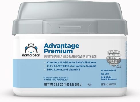 Amazon Brand - Mama Bear Advantage Premium Baby Formula Powder, 2'-FL HMO, LNnT HMOs for Immune Support, Non-GMO, 34 oz (Pack of 1) in Kuwait
