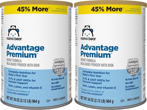 Amazon Brand - Mama Bear Advantage Premium Baby Formula Powder, 2'-FL HMO, LNnT HMOs for Immune Support, Non-GMO, 34 oz (Pack of 1) in Saudi Arabia