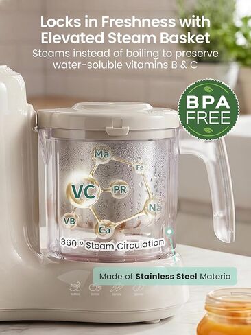 Grownsy Baby Food Maker with Stainless Steel Steam Basket,Steamer & Blender | Baby Food Processor, Healthy Homemade Baby Food Purees, Starting Solids & BLW, Baby Feeding Essentials, 6+ Months in Kuwait