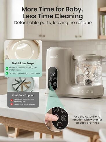 Grownsy Baby Food Maker with Stainless Steel Steam Basket,Steamer & Blender | Baby Food Processor, Healthy Homemade Baby Food Purees, Starting Solids & BLW, Baby Feeding Essentials, 6+ Months in Kuwait