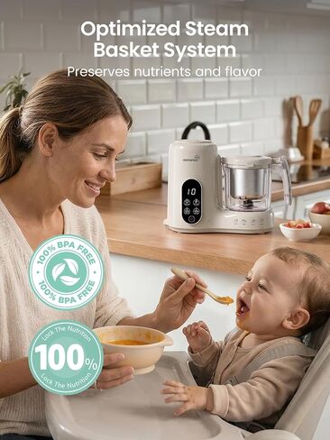 Grownsy Baby Food Maker with Stainless Steel Steam Basket,Steamer & Blender | Baby Food Processor, Healthy Homemade Baby Food Purees, Starting Solids & BLW, Baby Feeding Essentials, 6+ Months in Kuwait