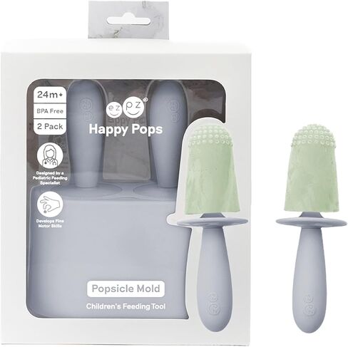 ezpz Tiny Pops (Pewter) - 4 Months+ - Popsicle Mold Set with Two Wands | Baby-Led Weaning + Teething Essentials in Kuwait